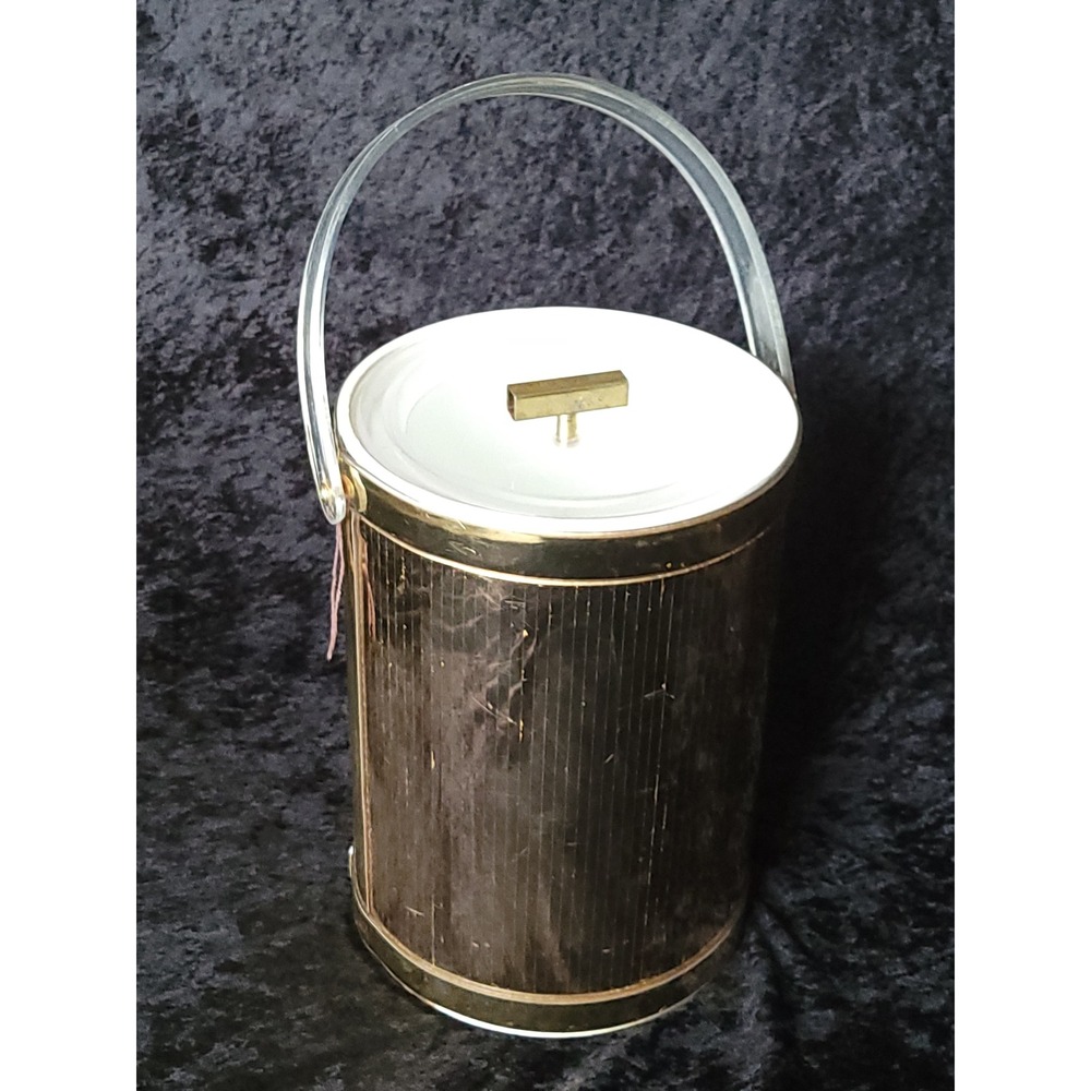 Georges Briard MCM Vtg Gold Ice Bucket Lucite Handle USA large Tall